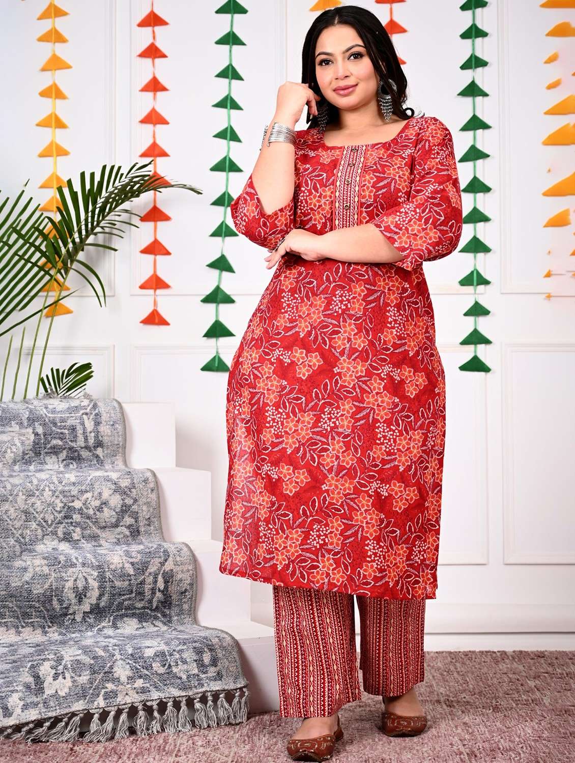 women floral printed three quarter sleeve kurta pant with dupatta set - 22076486 -  Standard Image - 1