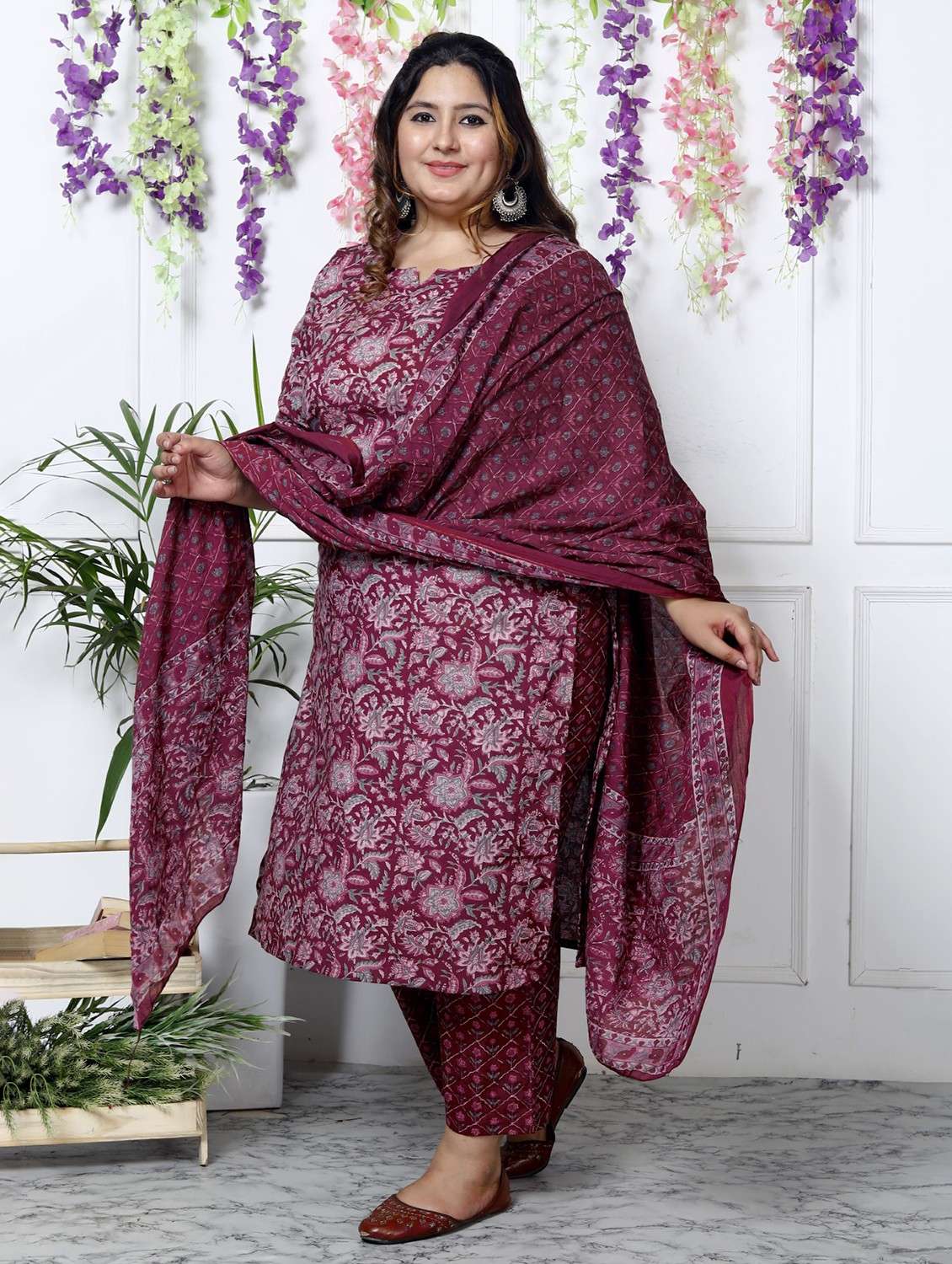 women printed three quarter sleeve kurta pant with dupatta set - 22076494 -  Standard Image - 1