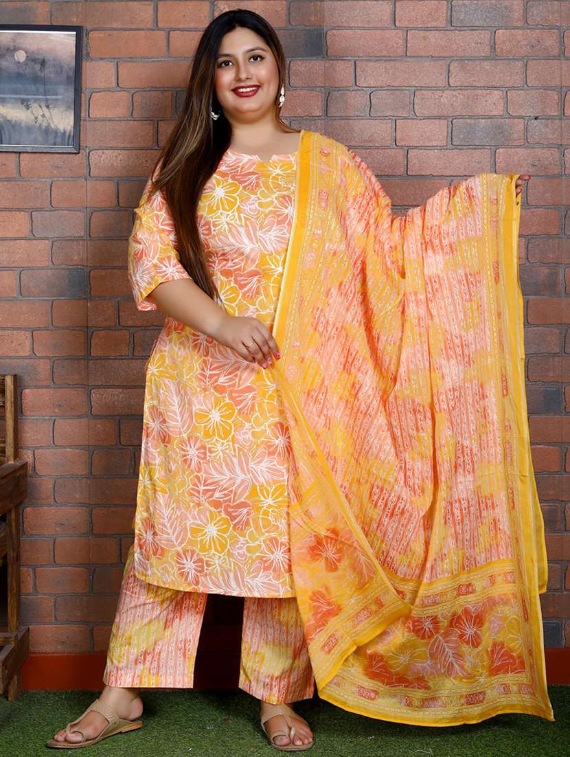 women floral printed three quarter sleeve kurta pant with dupatta set