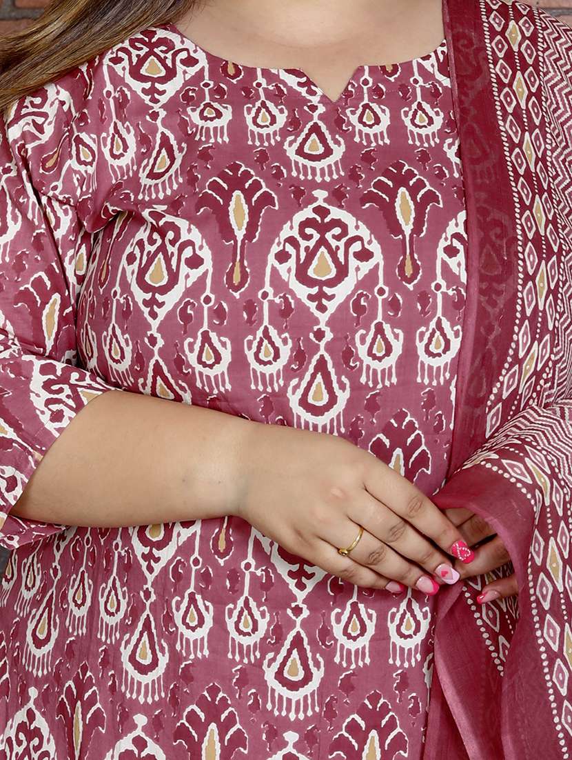 women ikat printed three quarter sleeve kurta pant with dupatta set - 22076503 -  Standard Image - 4