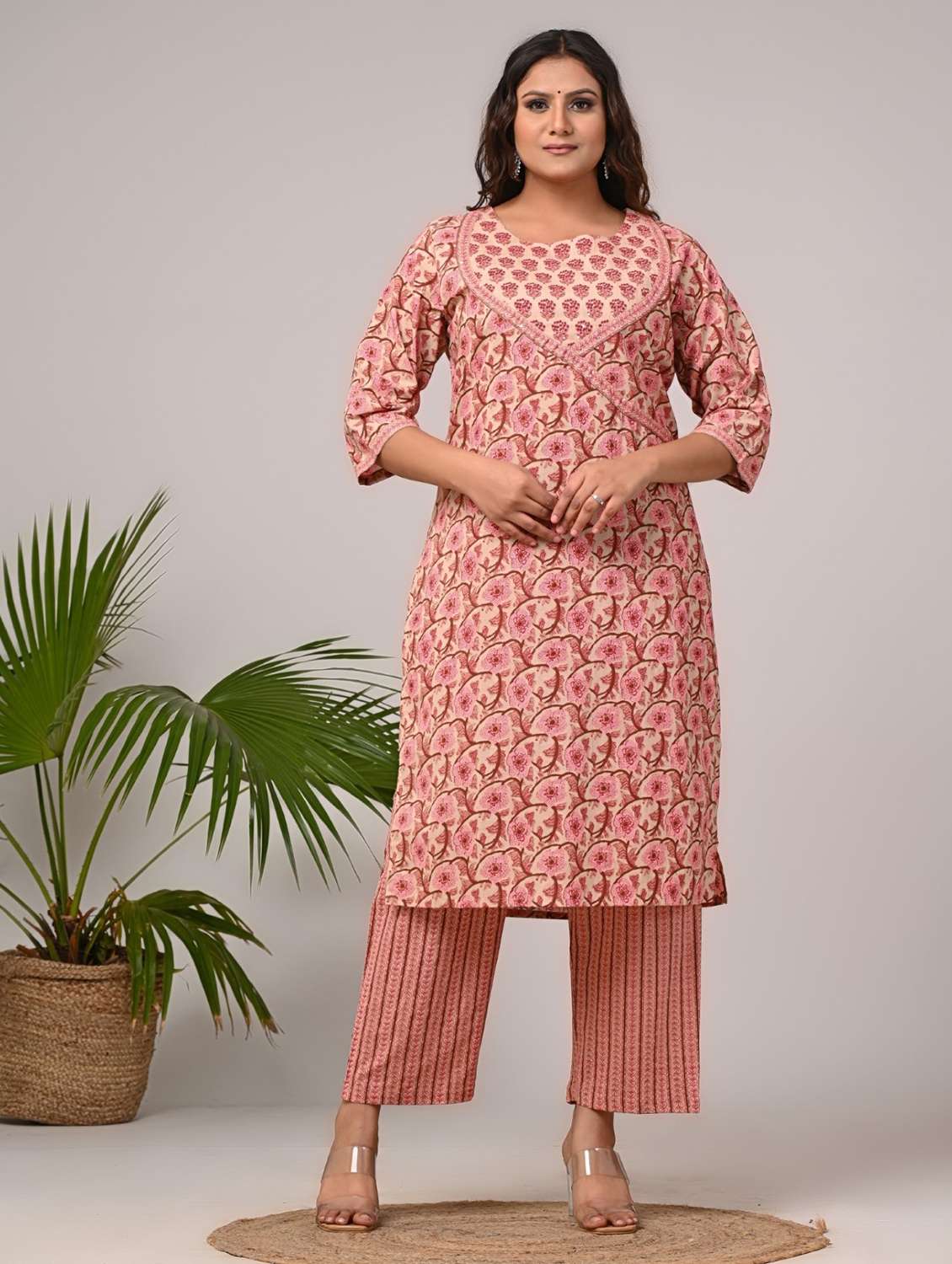 women floral printed three quarter sleeve kurta pant with dupatta set - 22076510 -  Standard Image - 1