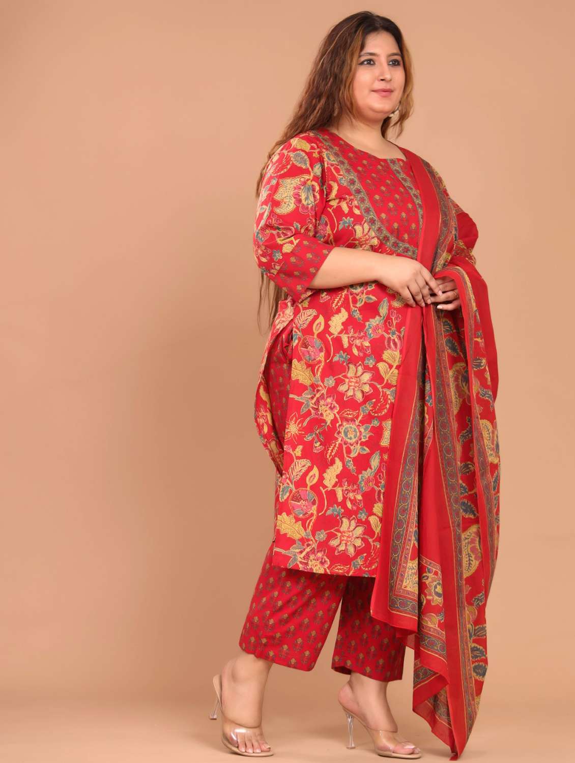 women floral printed three quarter sleeve kurta pant with dupatta set - 22076511 -  Standard Image - 1