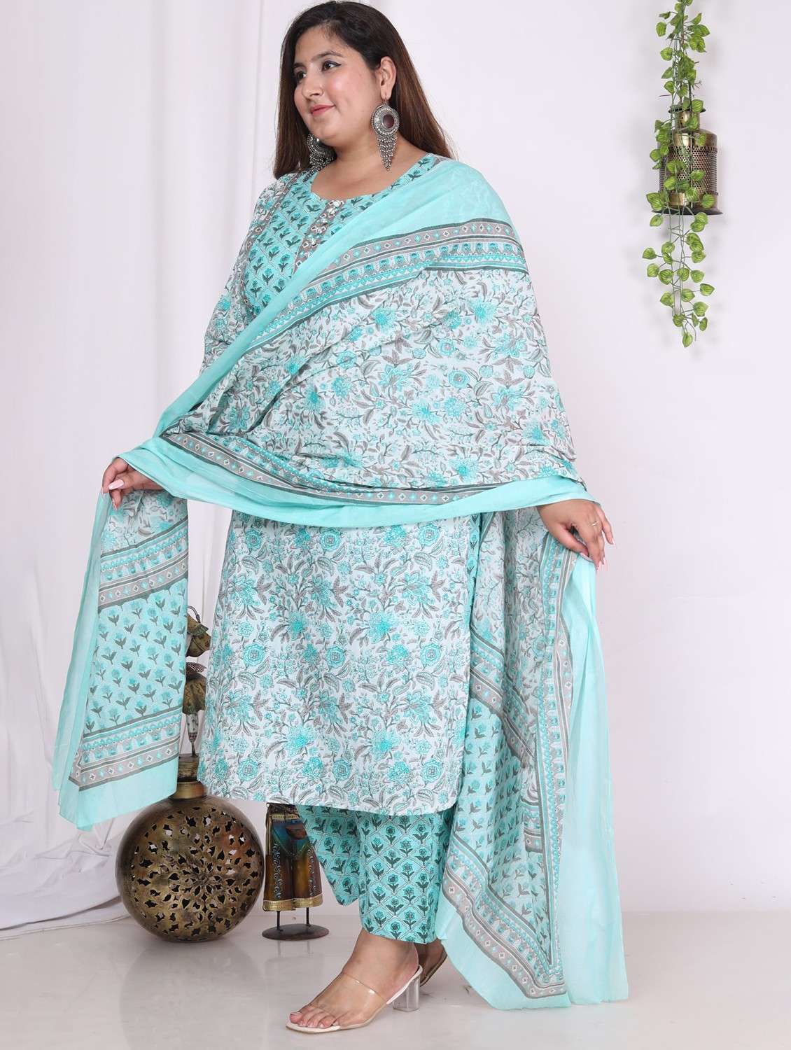 women floral printed three quarter sleeve kurta pant with dupatta set - 22076513 -  Standard Image - 1