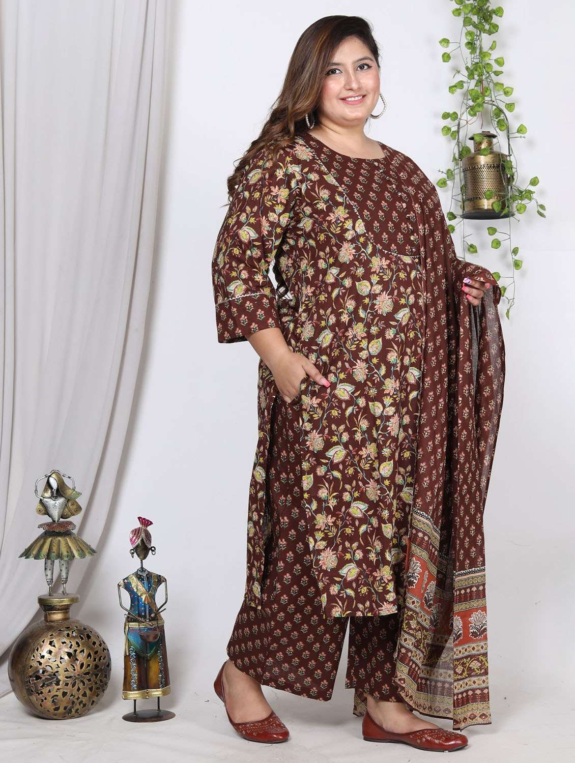women floral printed three quarter sleeve kurta pant with dupatta set - 22076515 -  Standard Image - 1