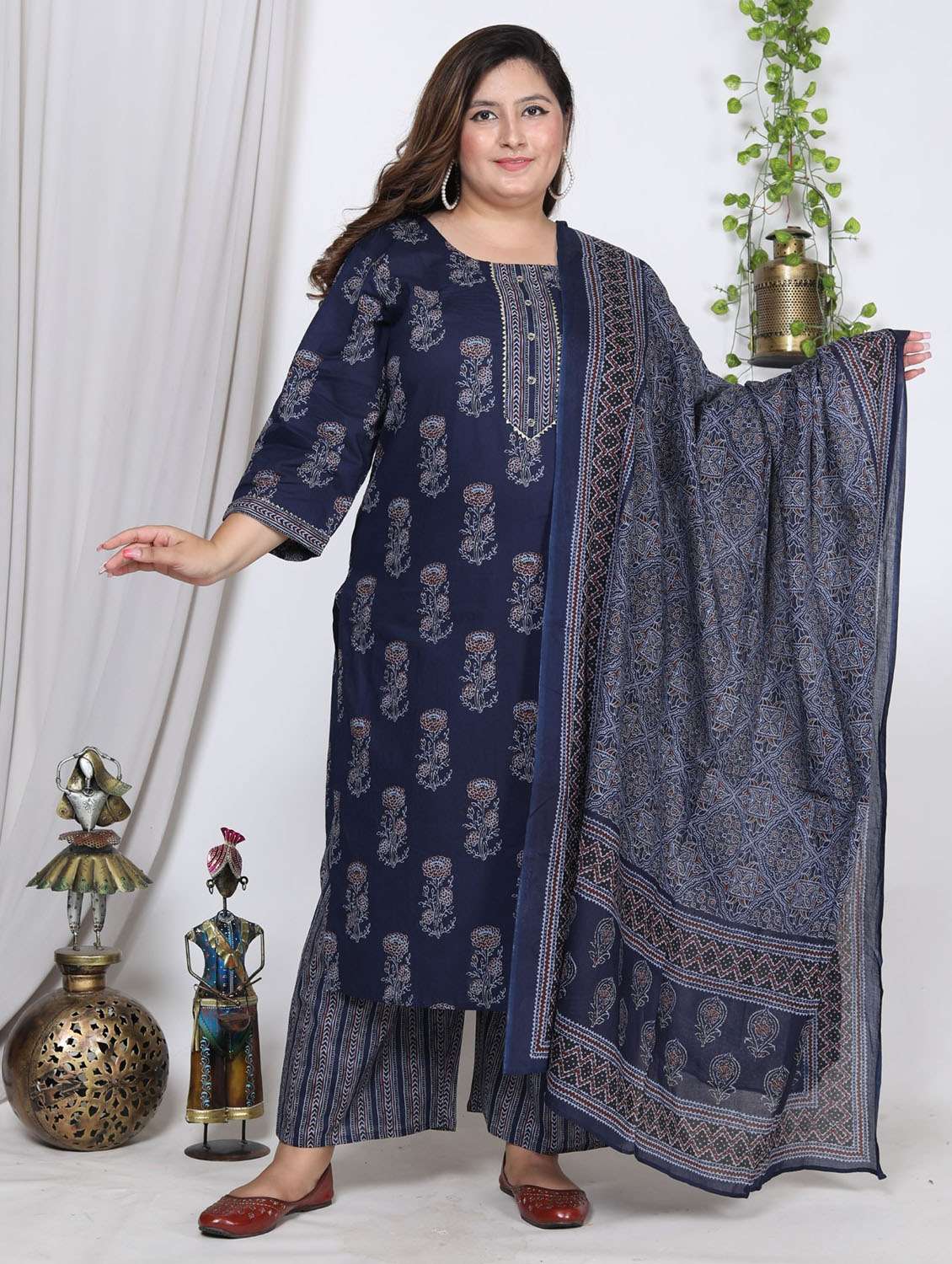 women floral printed three quarter sleeve kurta pant with dupatta set - 22076516 -  Standard Image - 1