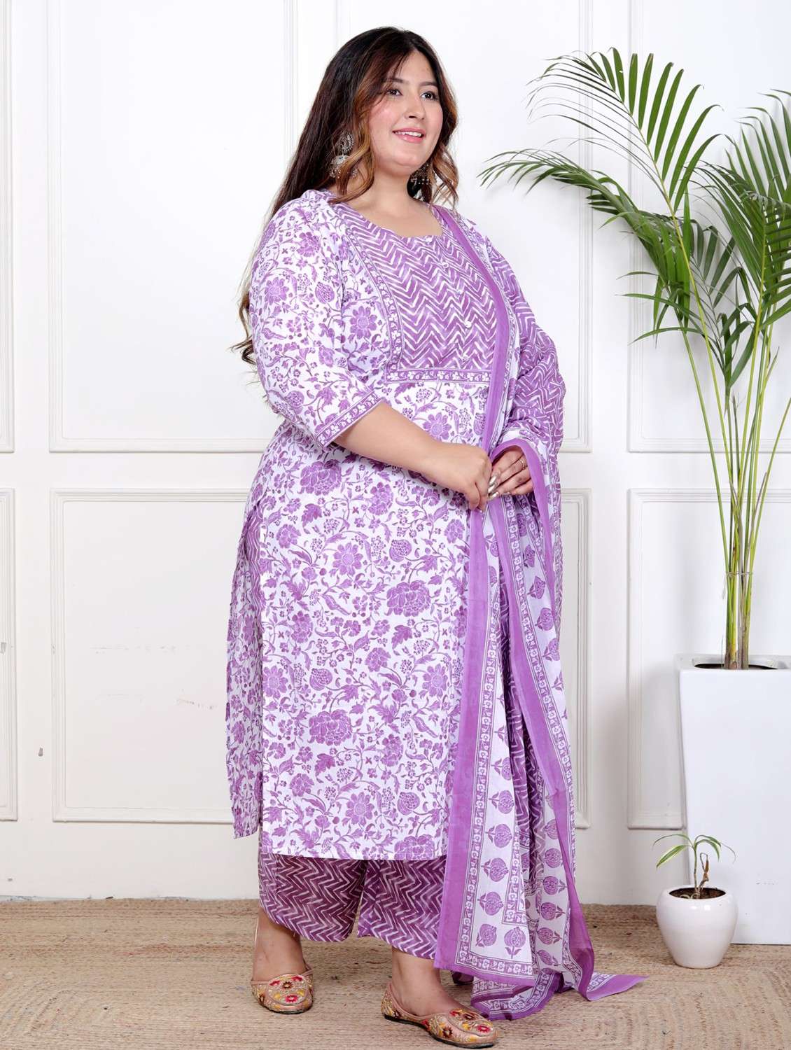 women floral printed three quarter sleeve kurta pant with dupatta set - 22076520 -  Standard Image - 1
