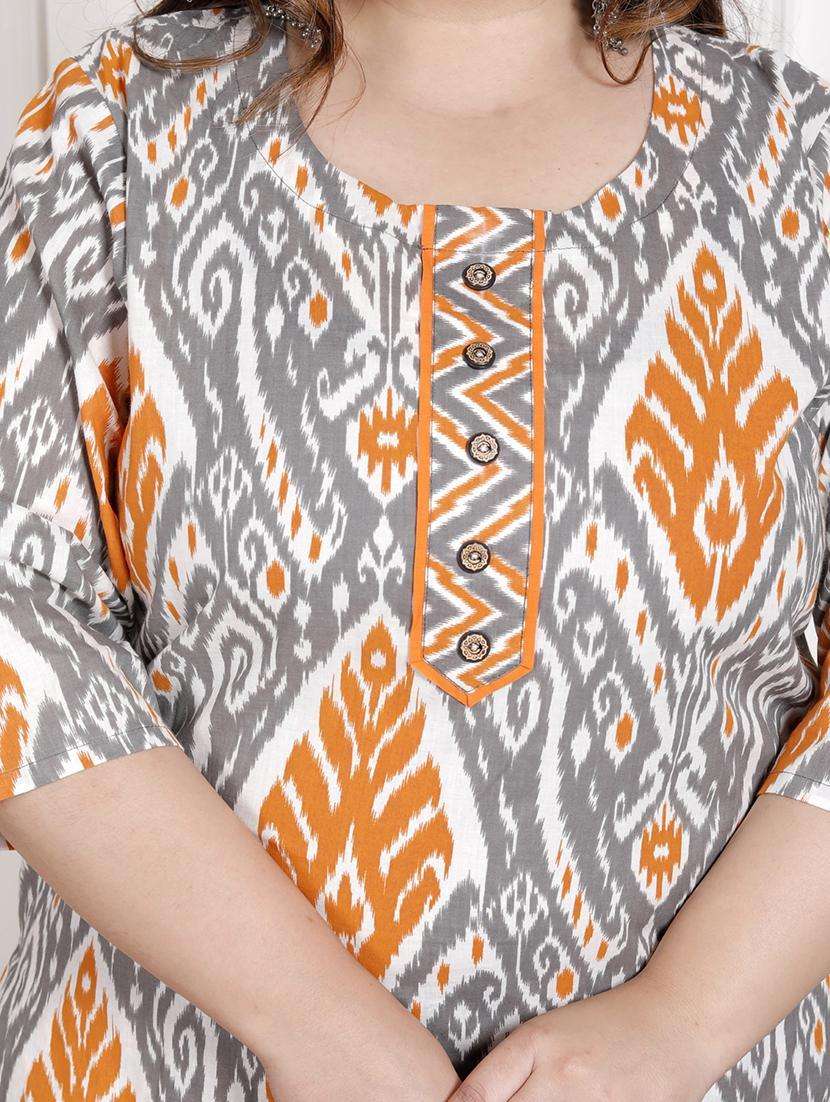 women ikat printed three quarter sleeve kurta pant with dupatta set - 22076526 -  Standard Image - 4