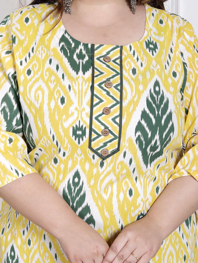 women ikat printed three quarter sleeve kurta pant with dupatta set - 22076528 -  Standard Image - 4