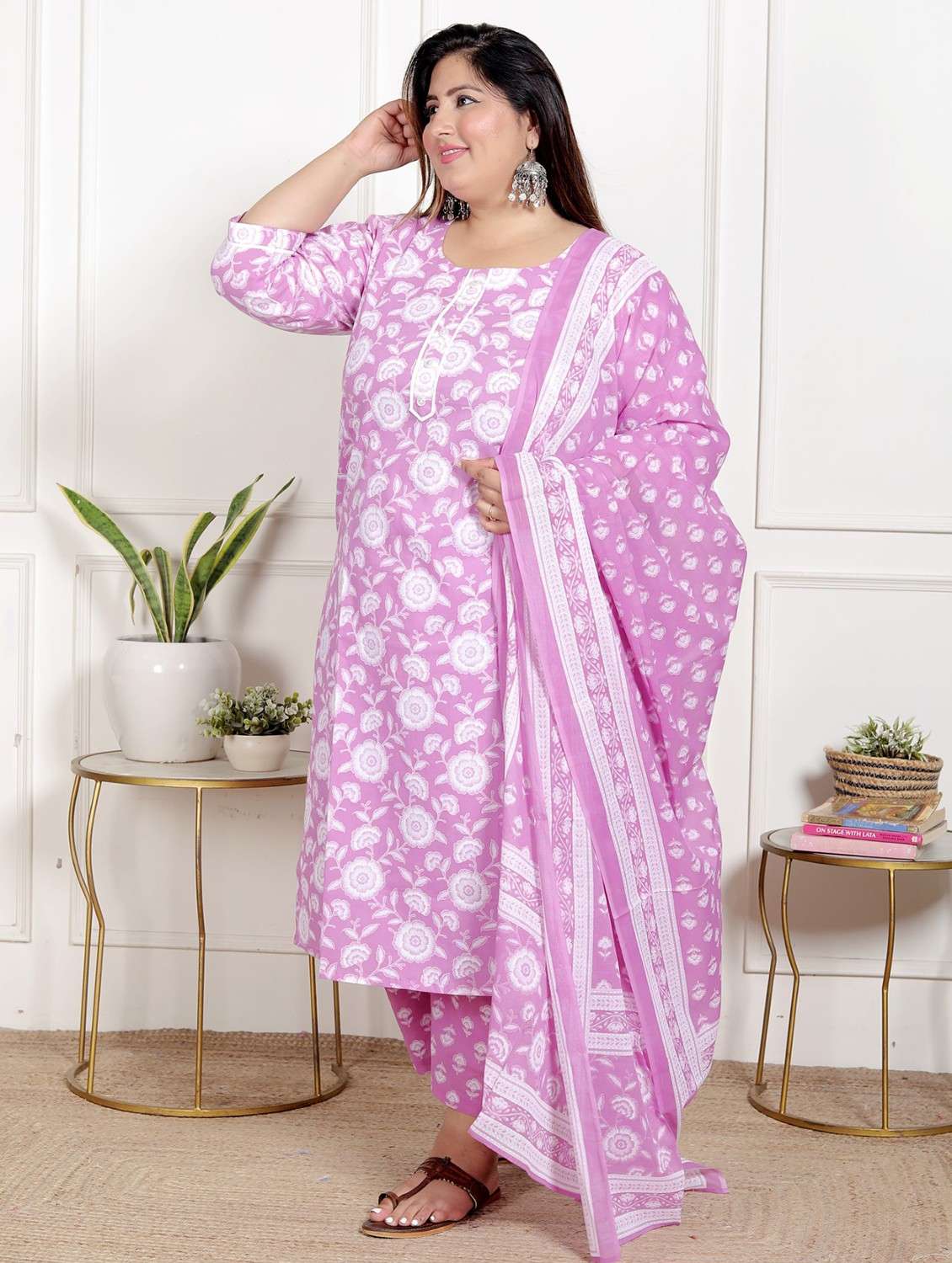 women floral printed three quarter sleeve kurta pant with dupatta set - 22076530 -  Standard Image - 1