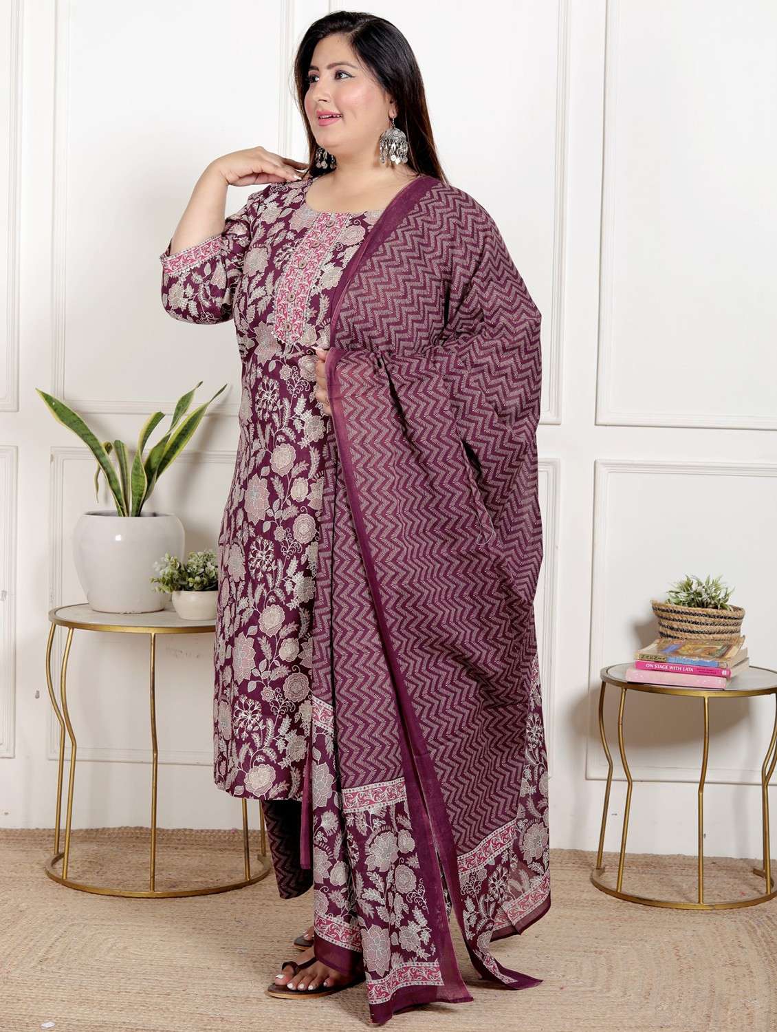 women floral printed three quarter sleeve kurta pant with dupatta set - 22076532 -  Standard Image - 1