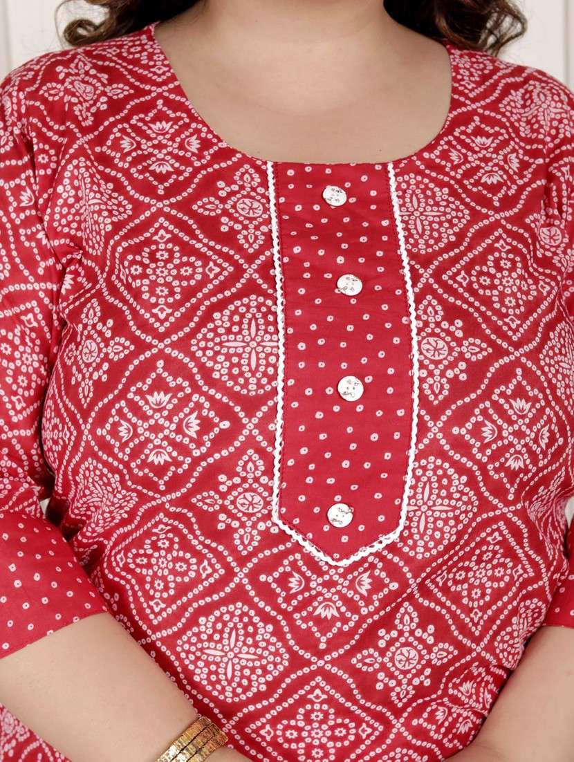 women bandhani printed three quarter sleeve kurta pant with dupatta set - 22076535 -  Standard Image - 4