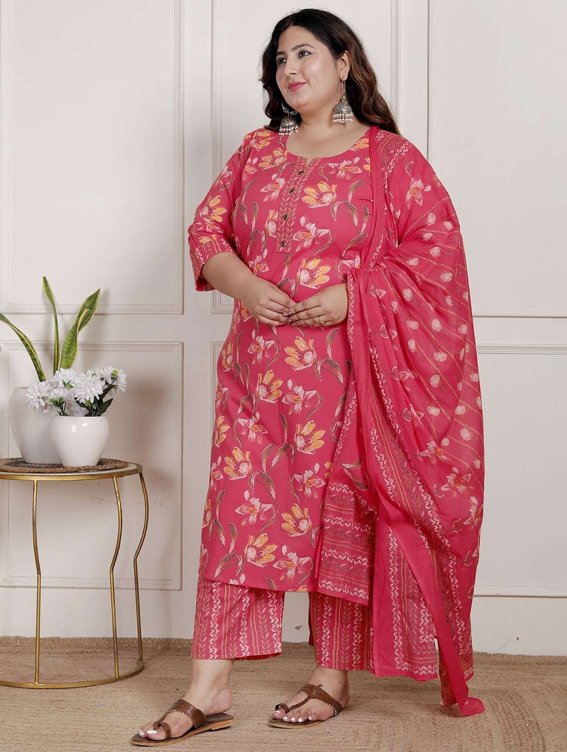 women floral printed three quarter sleeve kurta pant with dupatta set - 22076547 -  Standard Image - 1