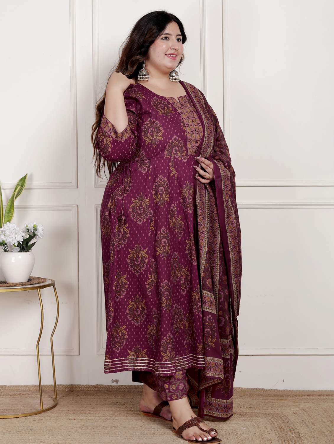 women printed three quarter sleeve kurta pant with dupatta set - 22076556 -  Standard Image - 1