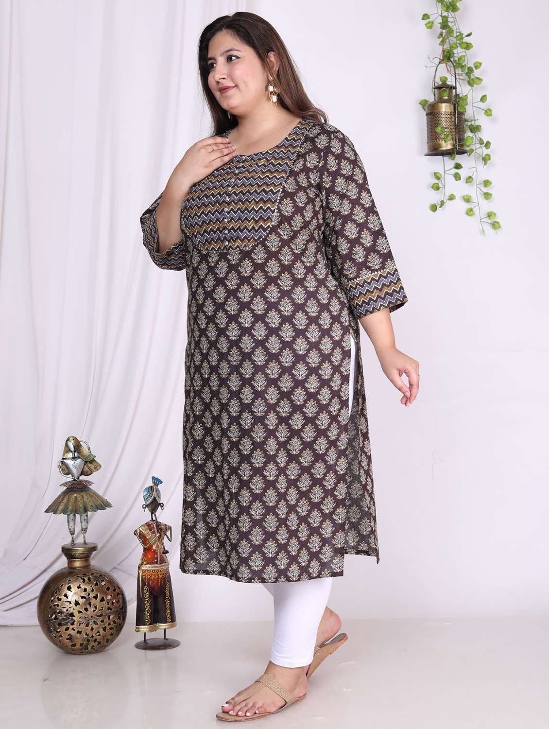 women plus size three quarter sleeve straight kurta - 22076560 -  Standard Image - 1