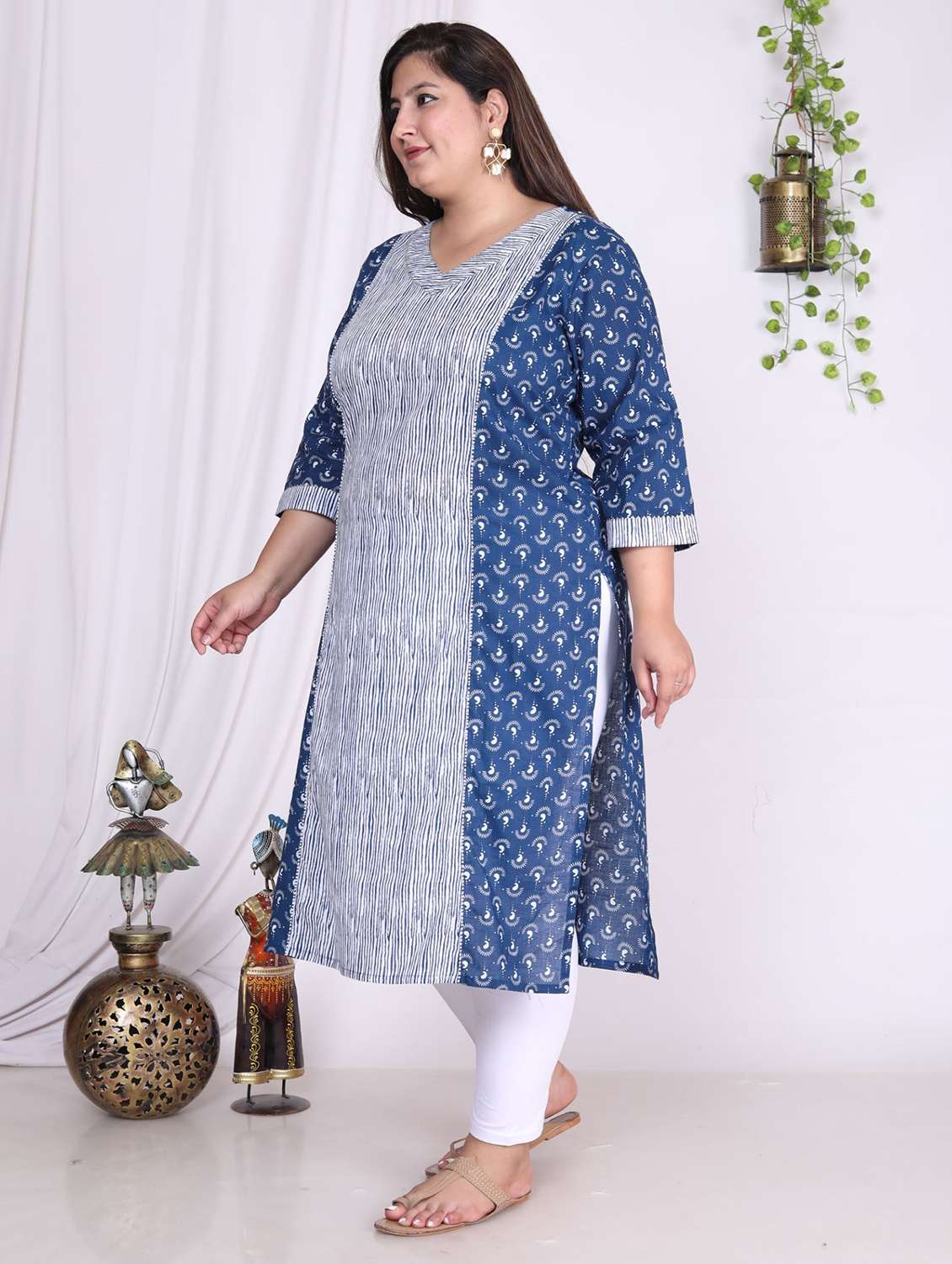 women plus size three quarter sleeve straight kurta - 22076561 -  Standard Image - 1