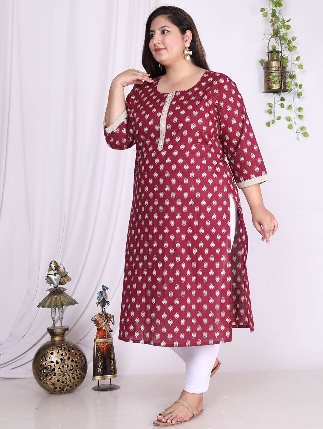 women plus size three quarter sleeve straight kurta - 22076562 -  Standard Image - 1