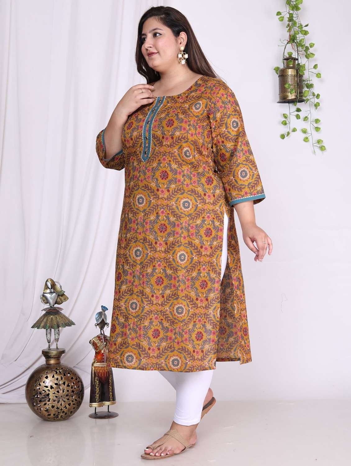 women plus size three quarter sleeve straight kurta - 22076563 -  Standard Image - 1