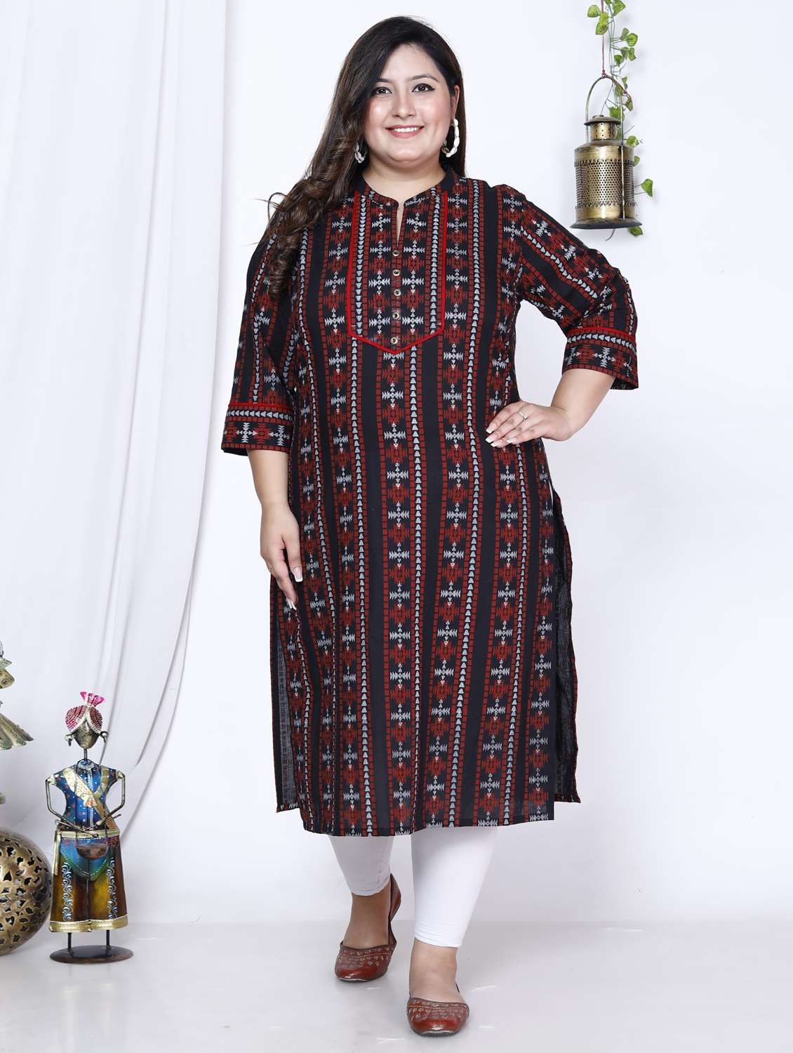 women plus size three quarter sleeve straight kurta