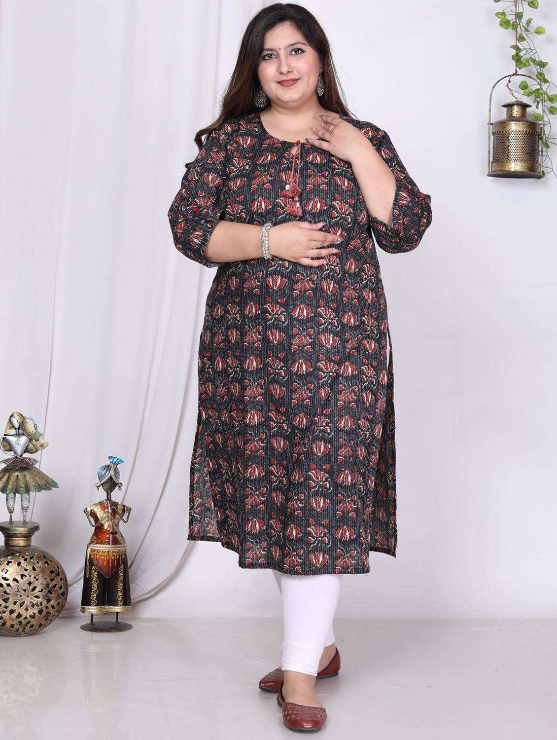 women plus size three quarter sleeve straight kurta