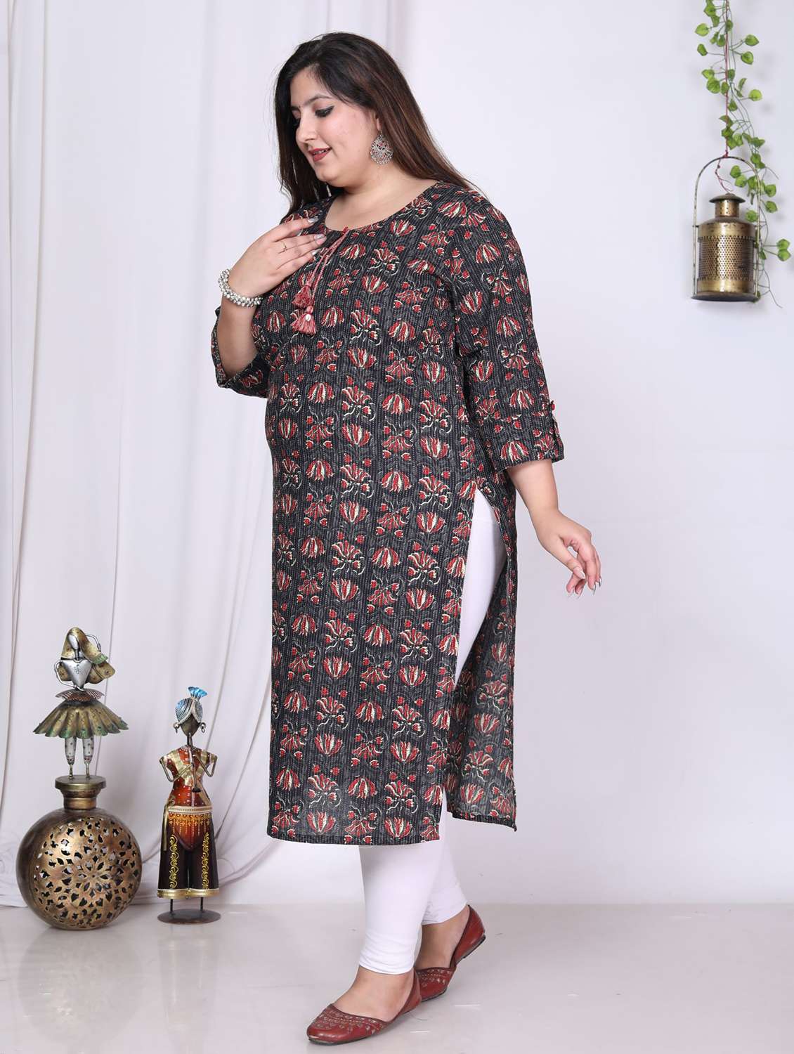 women plus size three quarter sleeve straight kurta - 22076566 -  Standard Image - 1