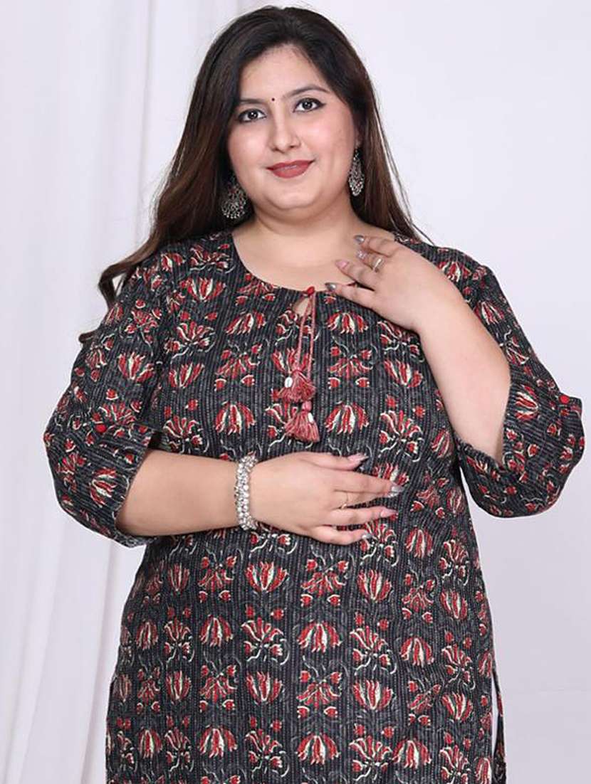 women plus size three quarter sleeve straight kurta - 22076566 -  Standard Image - 1