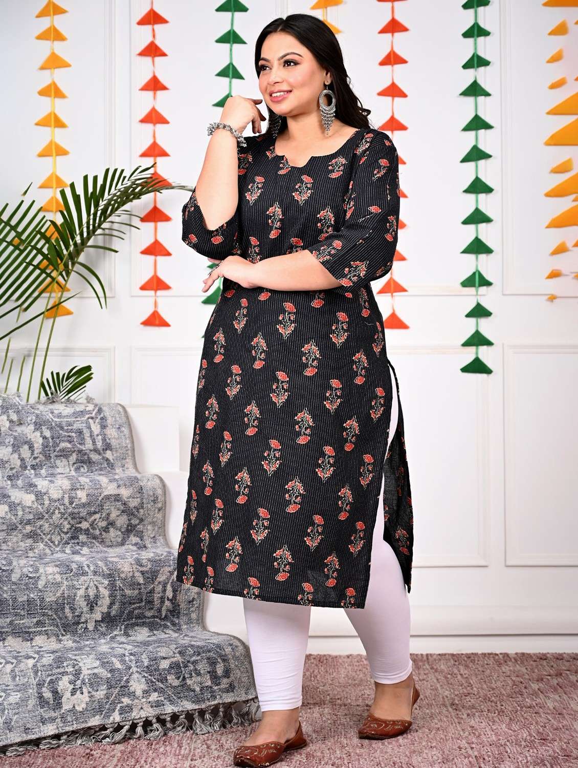 women plus size three quarter sleeve straight kurta - 22076567 -  Standard Image - 1