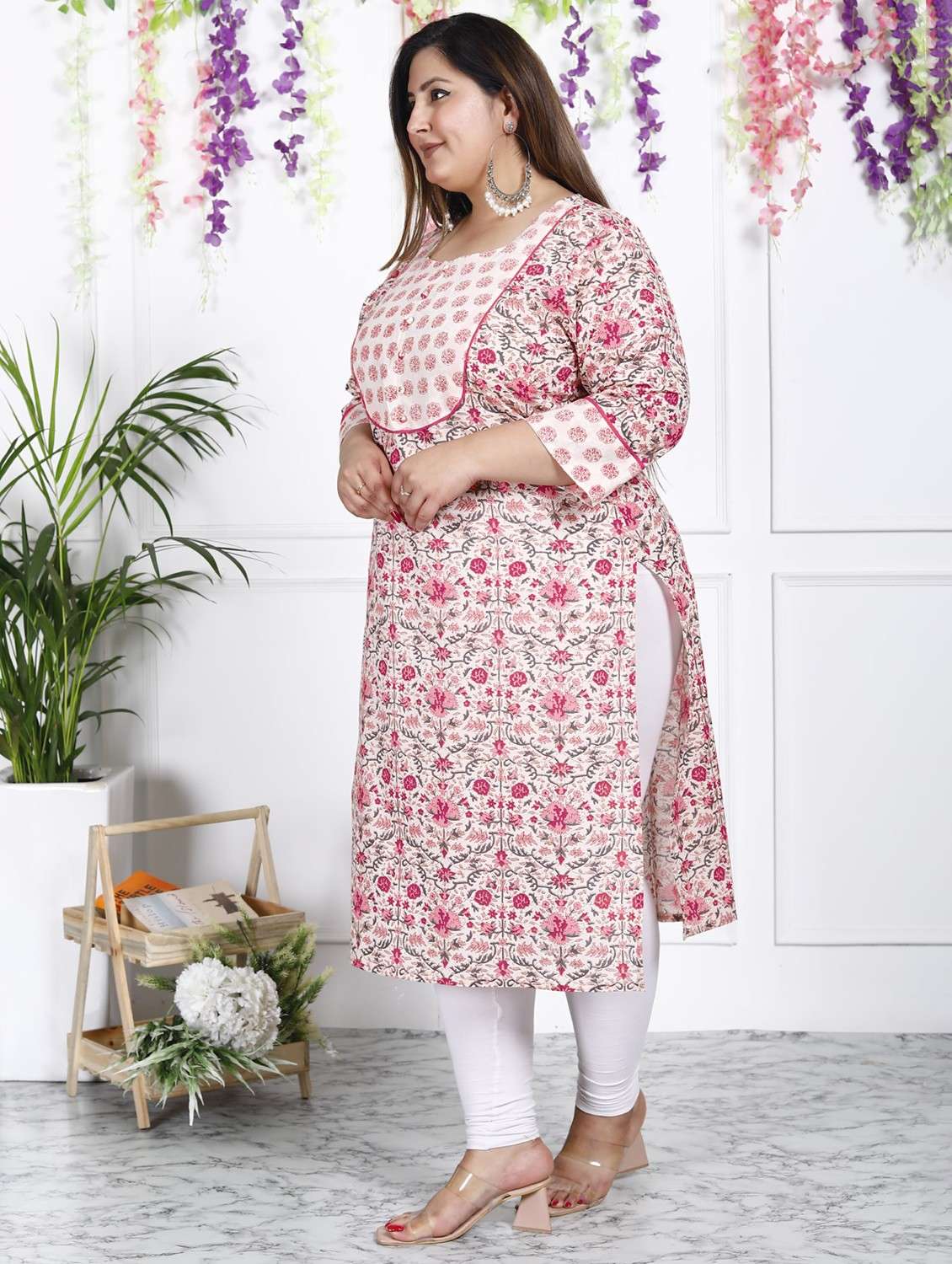 women plus size three quarter sleeve straight kurta - 22076568 -  Standard Image - 1