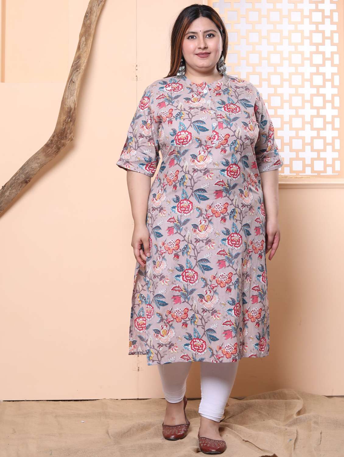 women plus size three quarter sleeve straight kurta