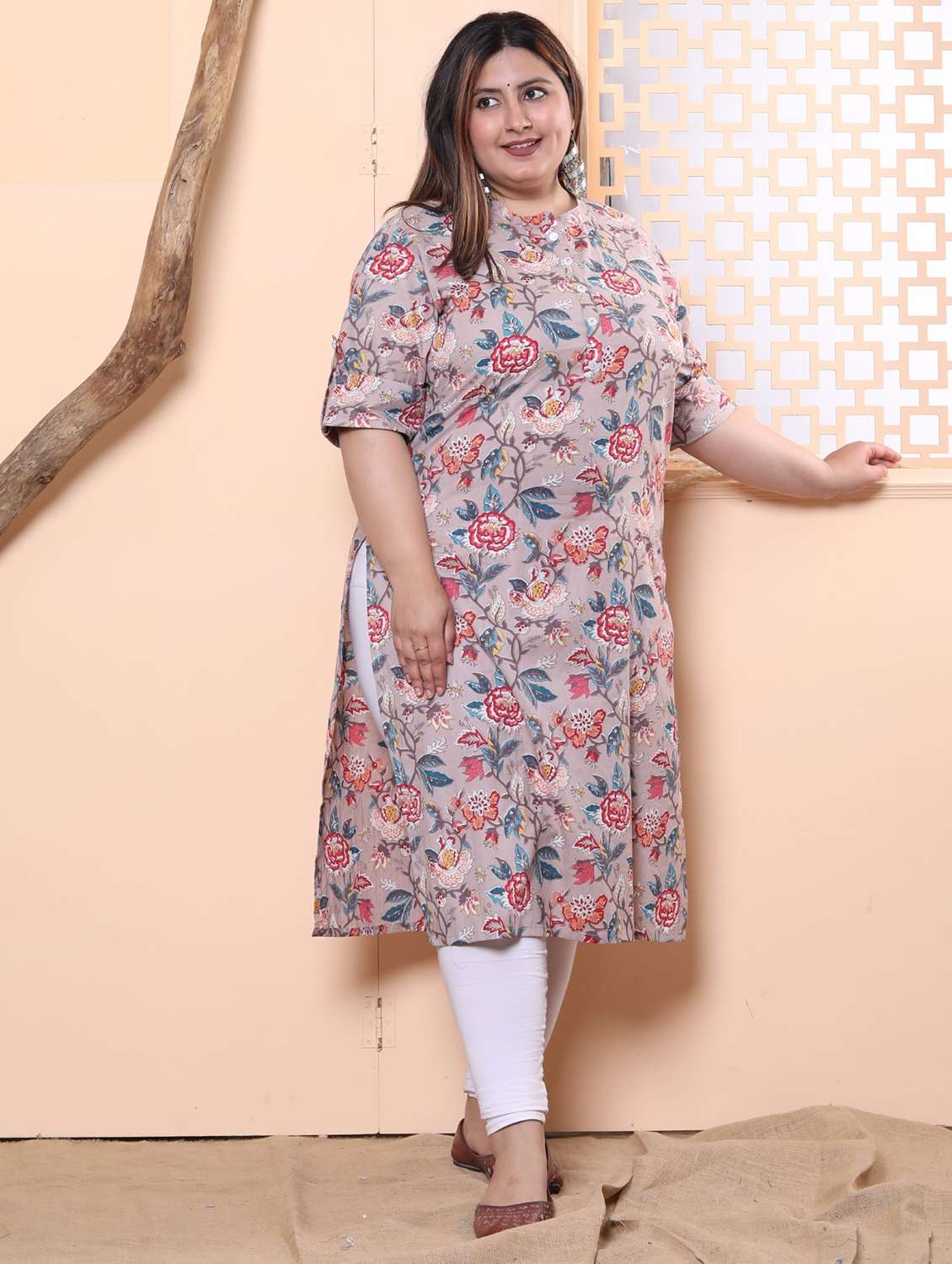 women plus size three quarter sleeve straight kurta - 22076569 -  Standard Image - 1
