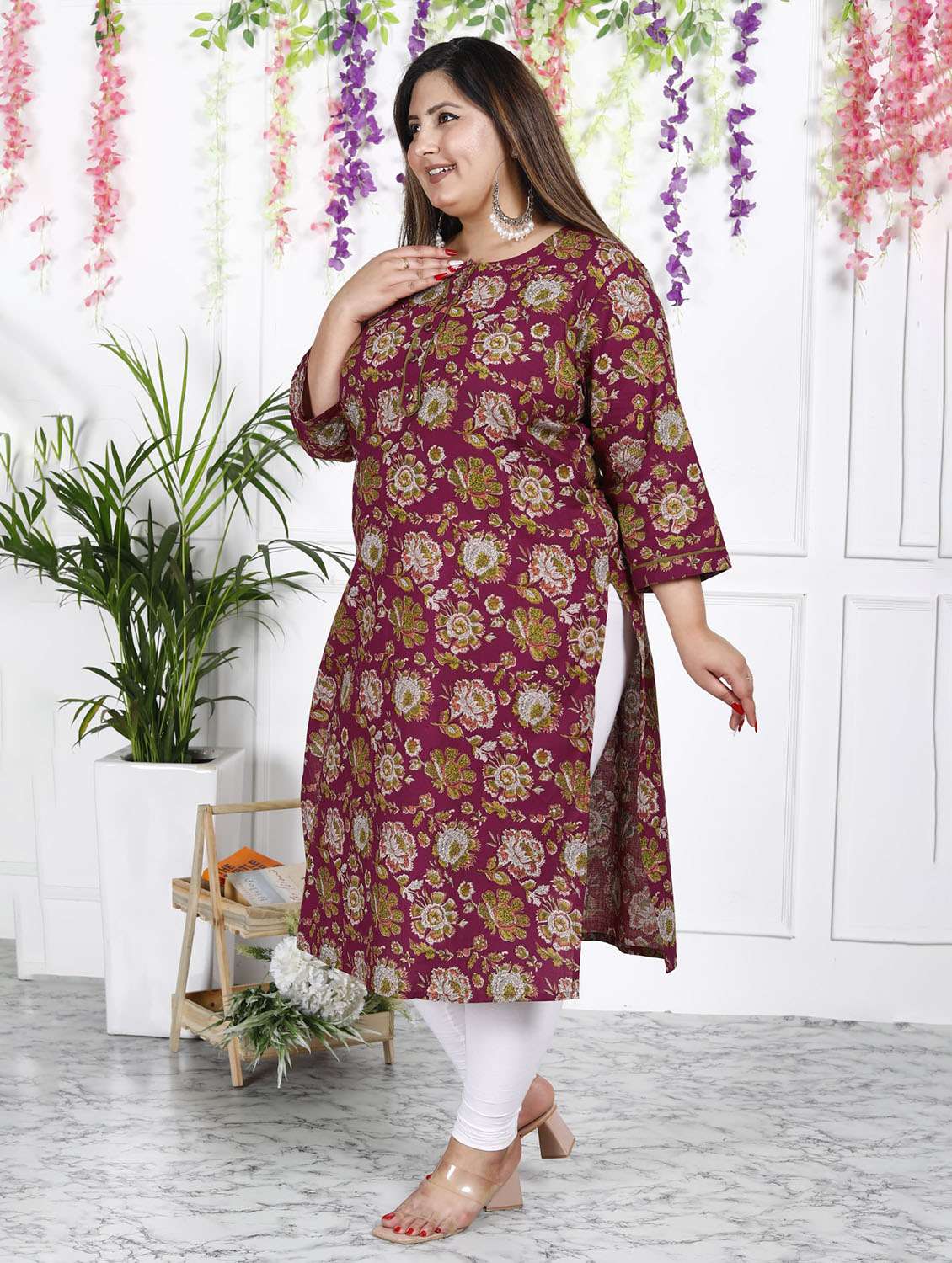 women plus size three quarter sleeve straight kurta - 22076570 -  Standard Image - 1