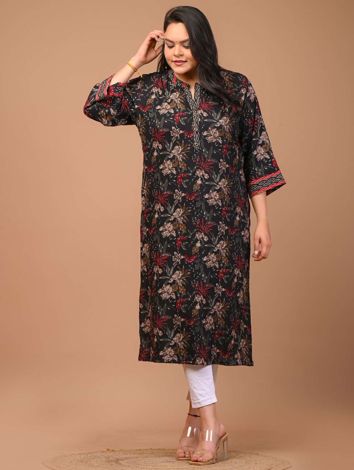 women plus size three quarter sleeve straight kurta