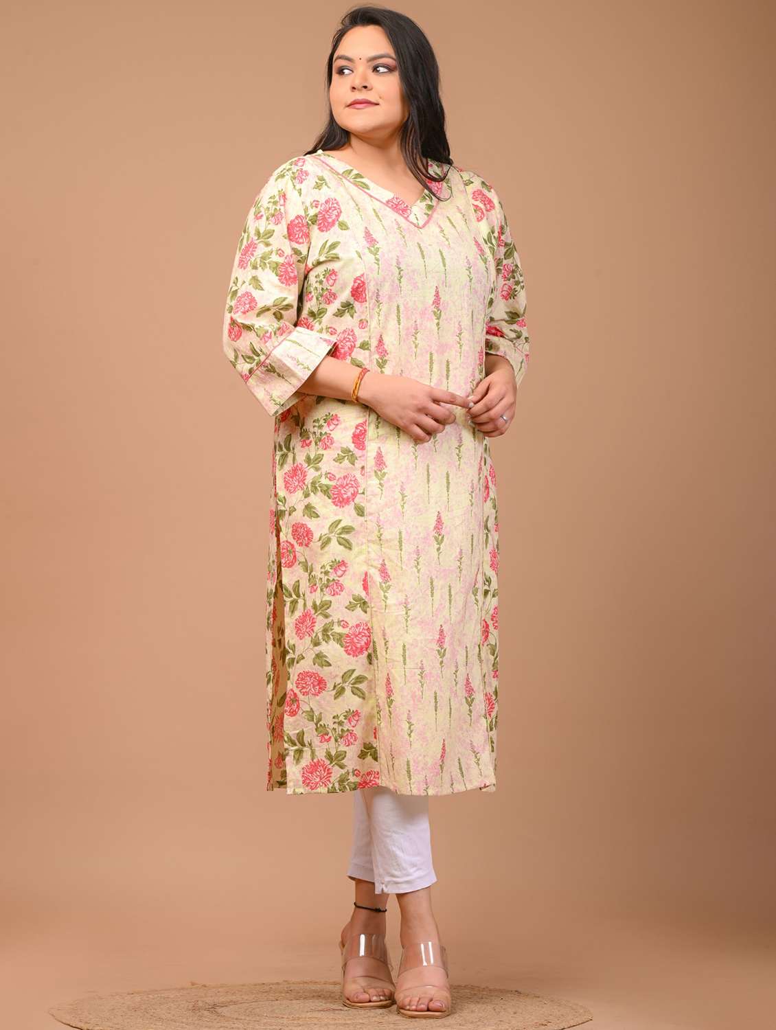 women plus size three quarter sleeve straight kurta - 22076573 -  Standard Image - 1
