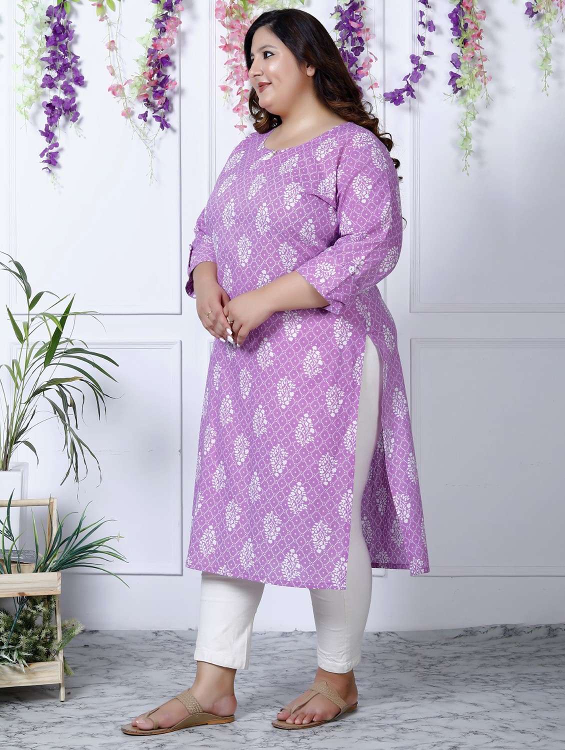 women plus size three quarter sleeve straight kurta - 22076574 -  Standard Image - 1