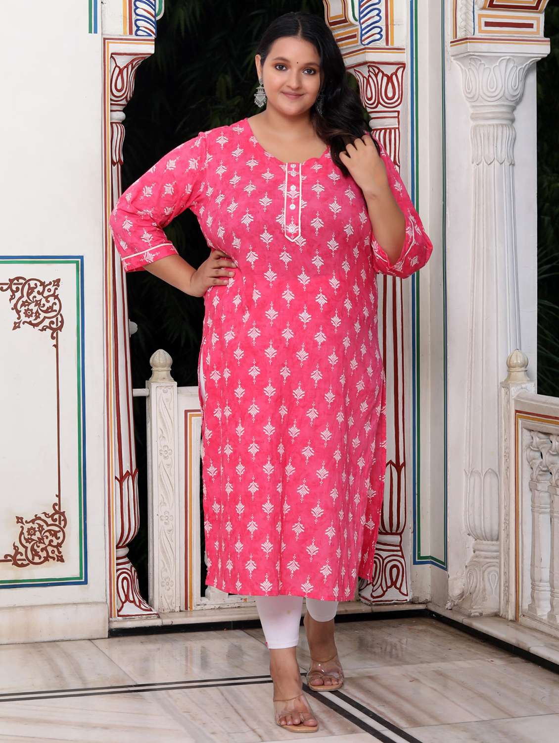 women plus size three quarter sleeve straight kurta