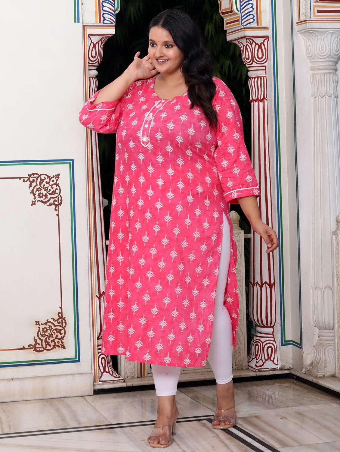 women plus size three quarter sleeve straight kurta - 22076575 - Standard Image - 1