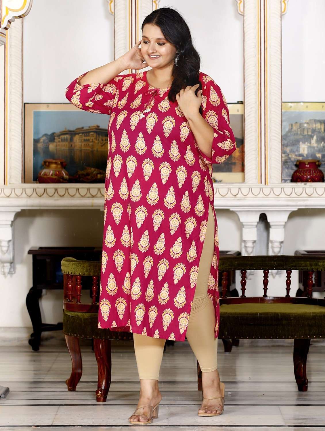 women plus size three quarter sleeve straight kurta - 22076576 - Standard Image - 1