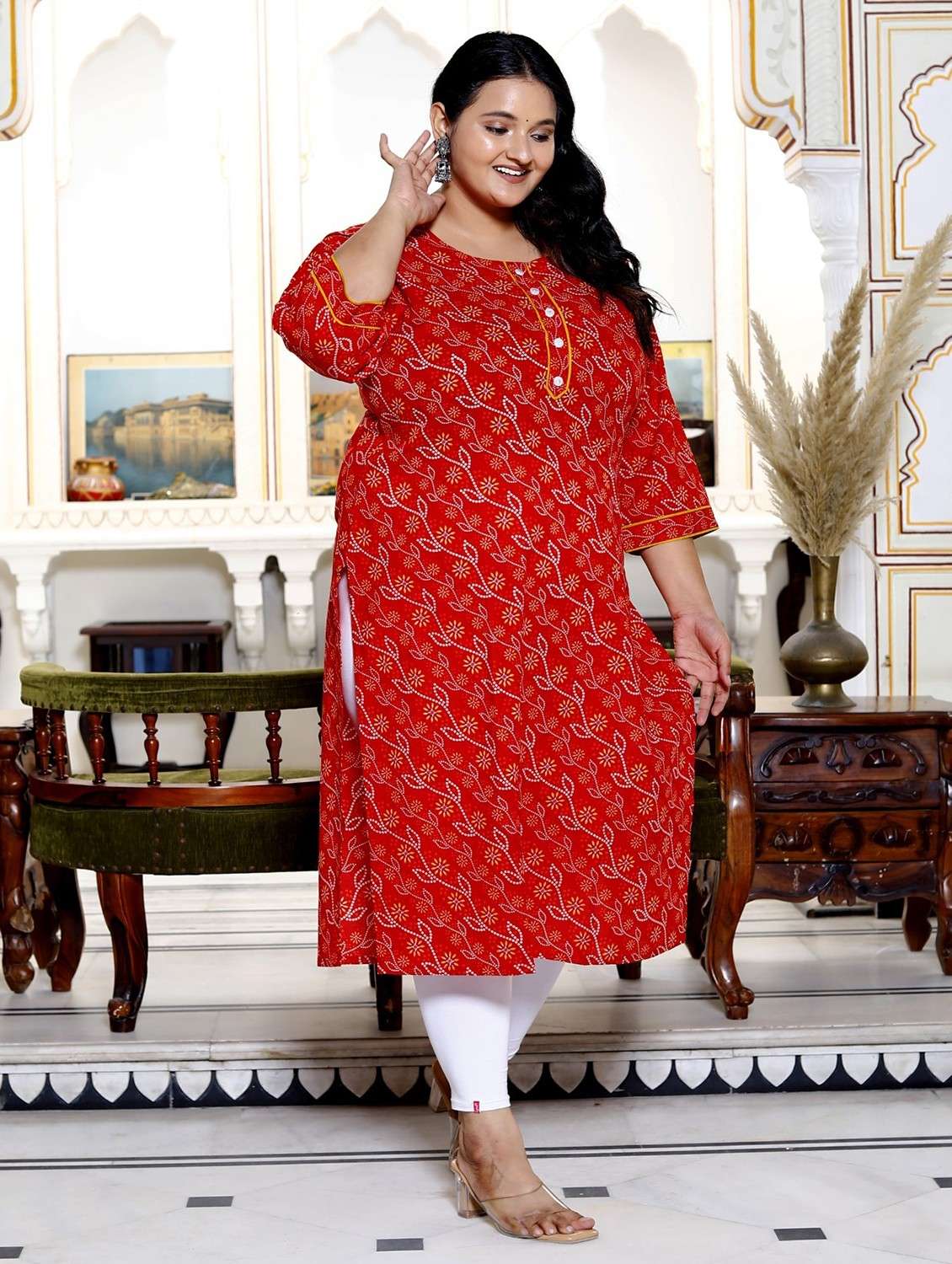 women plus size three quarter sleeve straight kurta - 22076578 -  Standard Image - 1