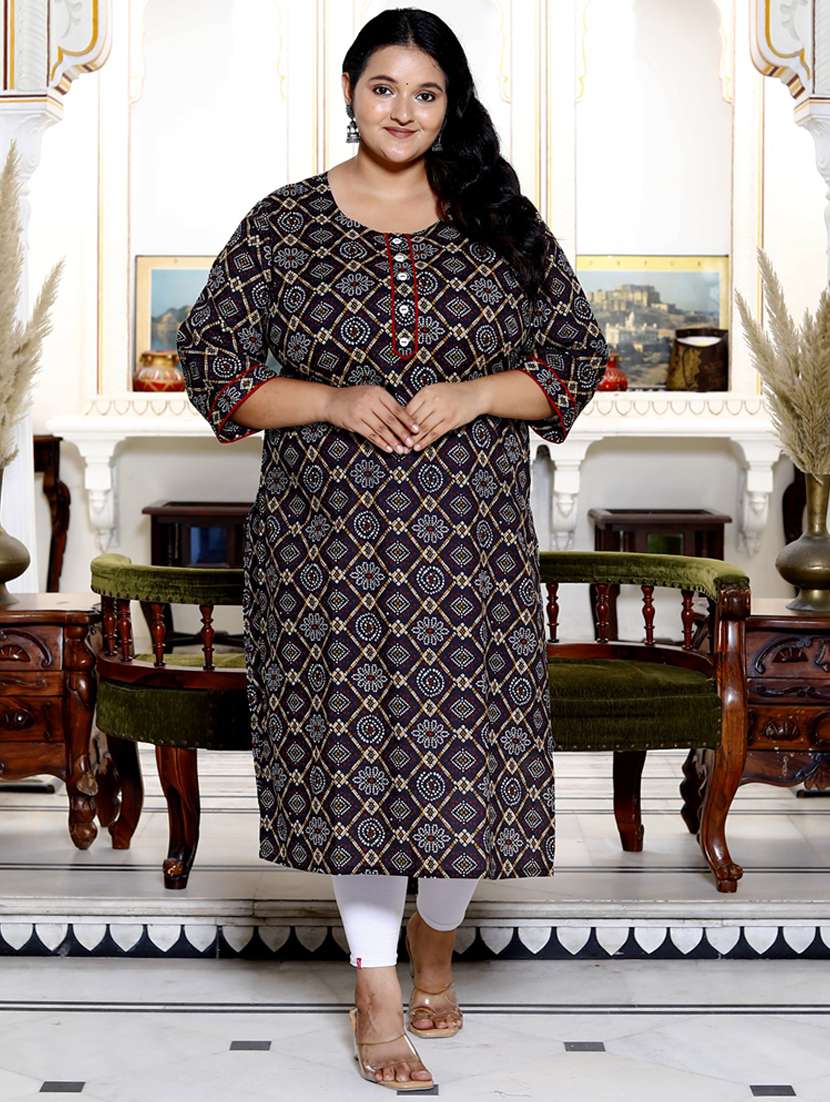 women plus size three quarter sleeve straight kurta - 22076579 -  Zoom Image - 0