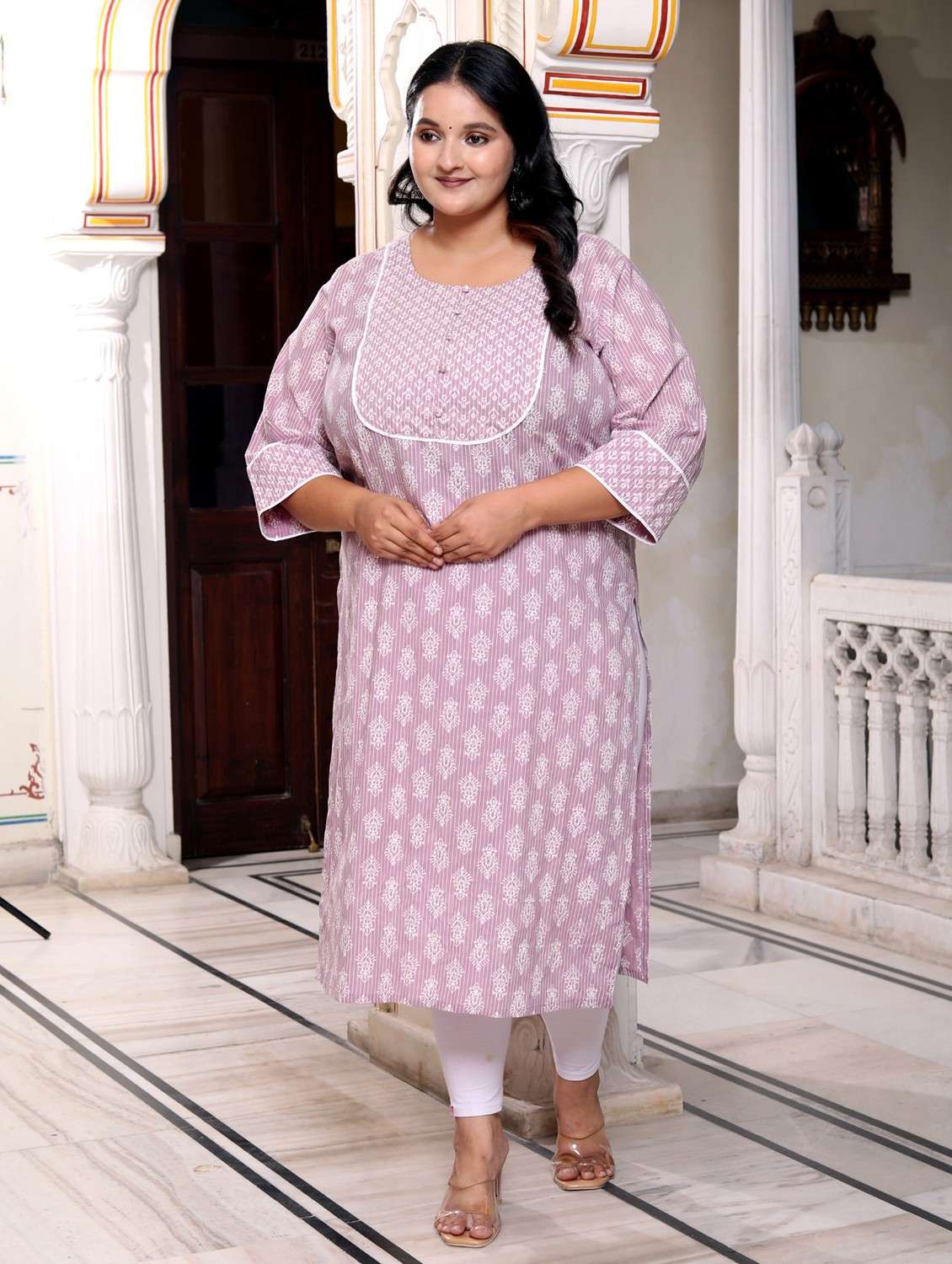 women plus size three quarter sleeve straight kurta - 22076581 -  Standard Image - 1