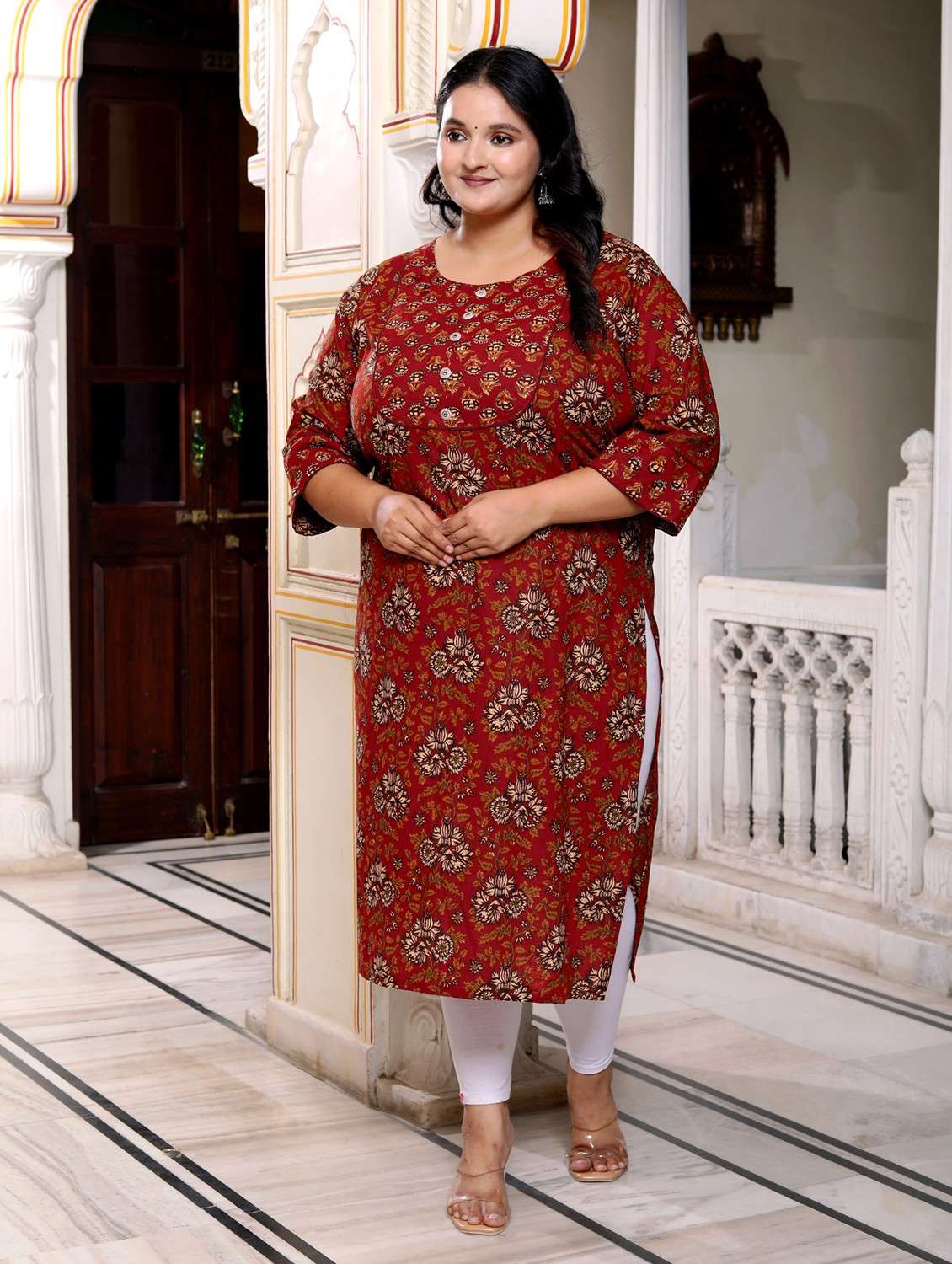 women plus size three quarter sleeve straight kurta - 22076582 -  Standard Image - 1