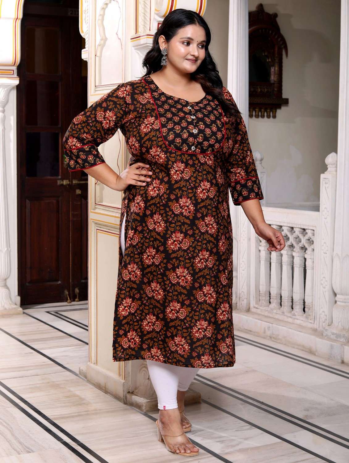 women plus size three quarter sleeve straight kurta - 22076583 -  Standard Image - 1