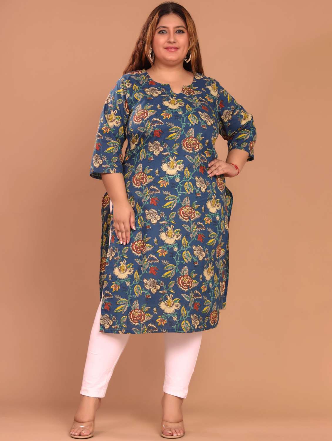 women plus size three quarter sleeve straight kurta - 22076584 -  Standard Image - 1