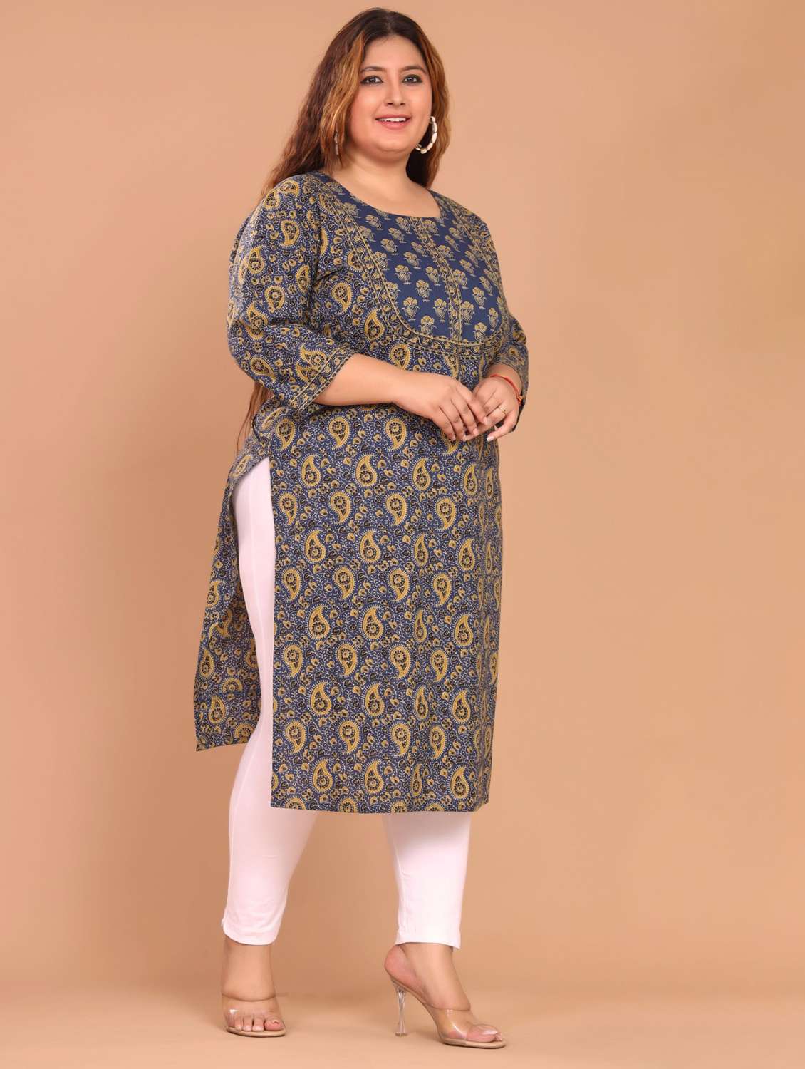 women plus size three quarter sleeve straight kurta - 22076585 -  Standard Image - 1
