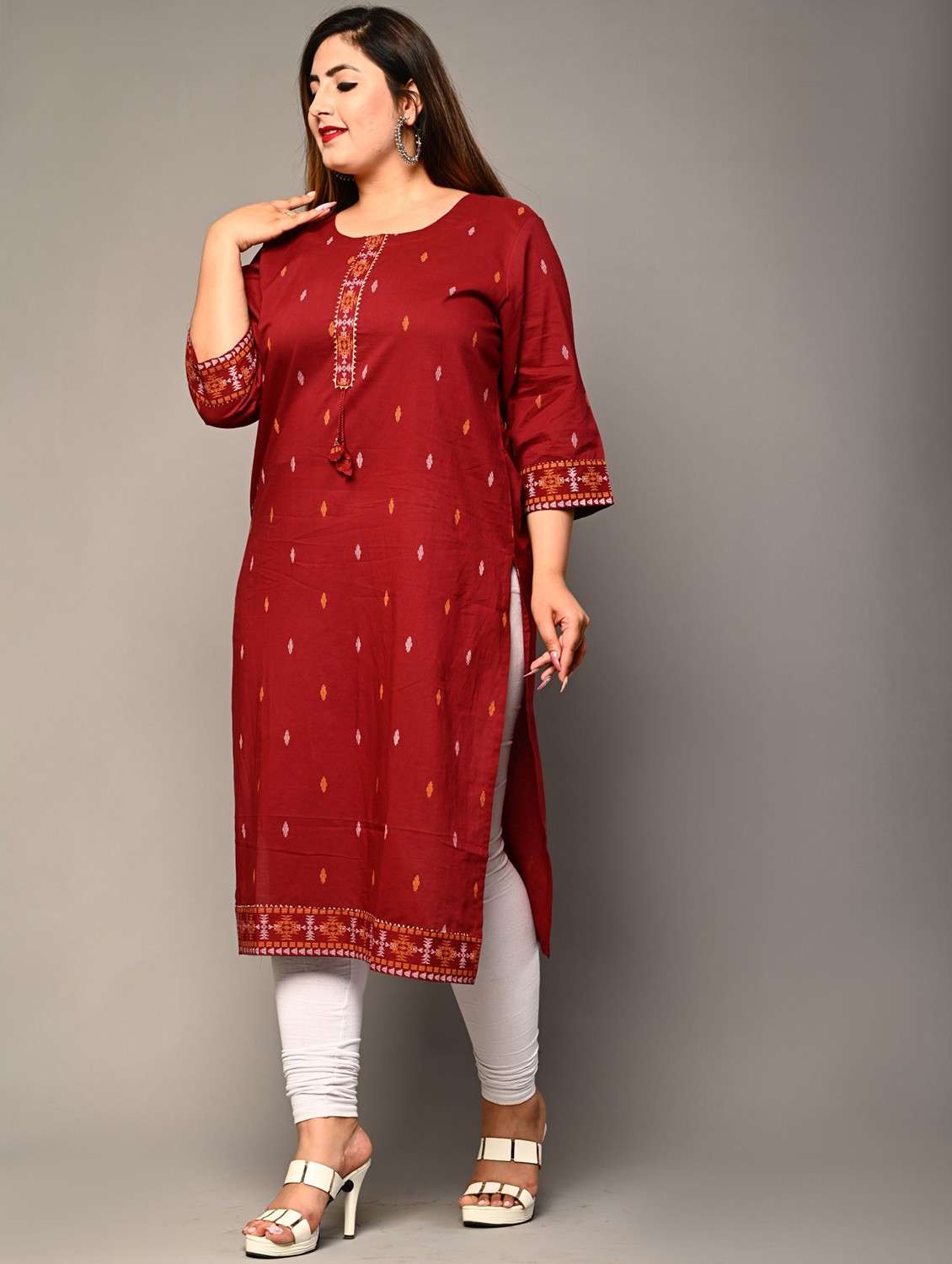 women plus size three quarter sleeve straight kurta - 22076587 -  Standard Image - 1