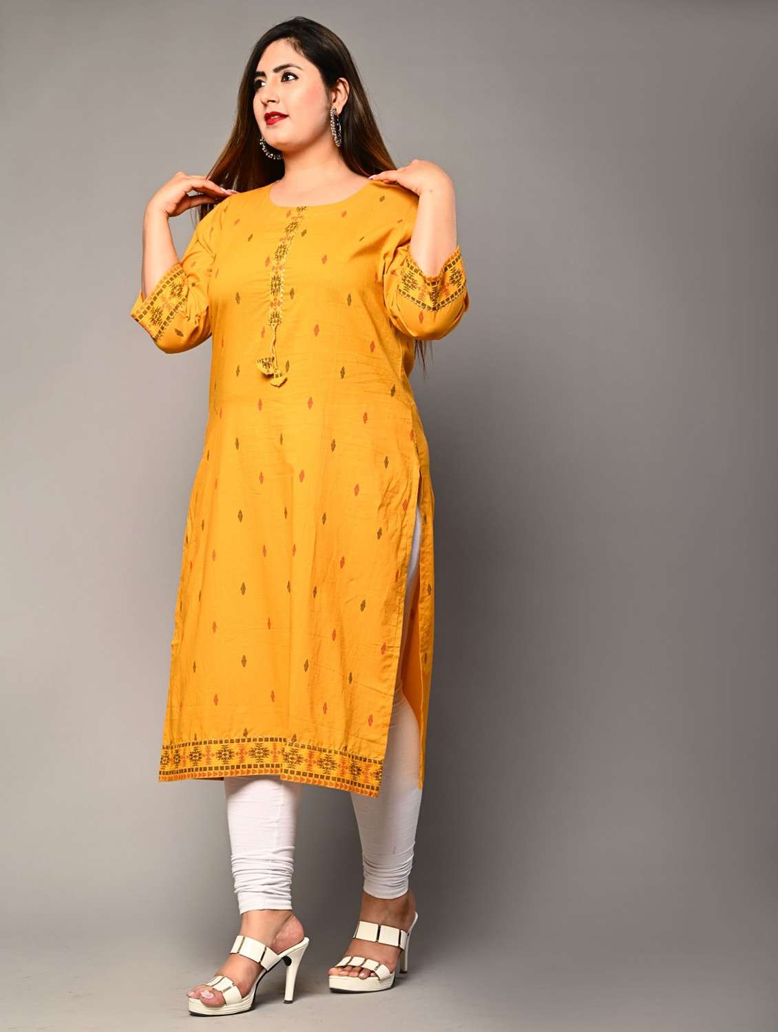 women plus size three quarter sleeve straight kurta - 22076588 -  Standard Image - 1