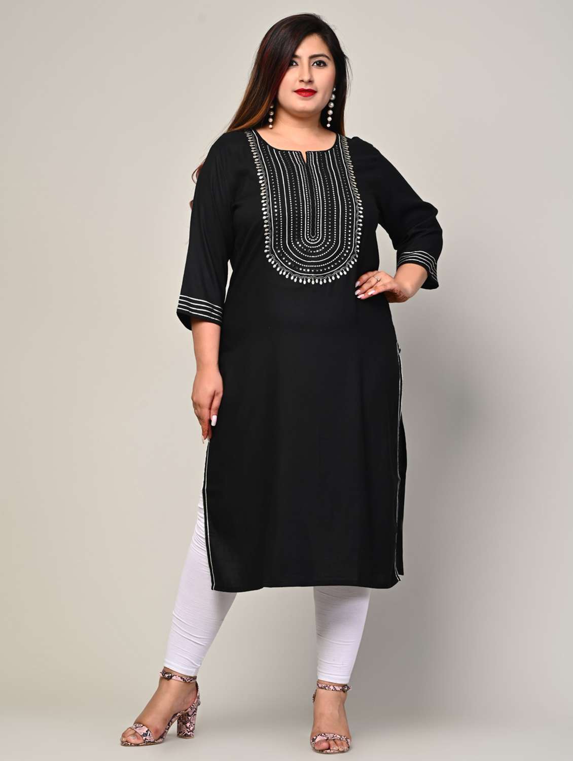 women plus size three quarter sleeve straight kurta