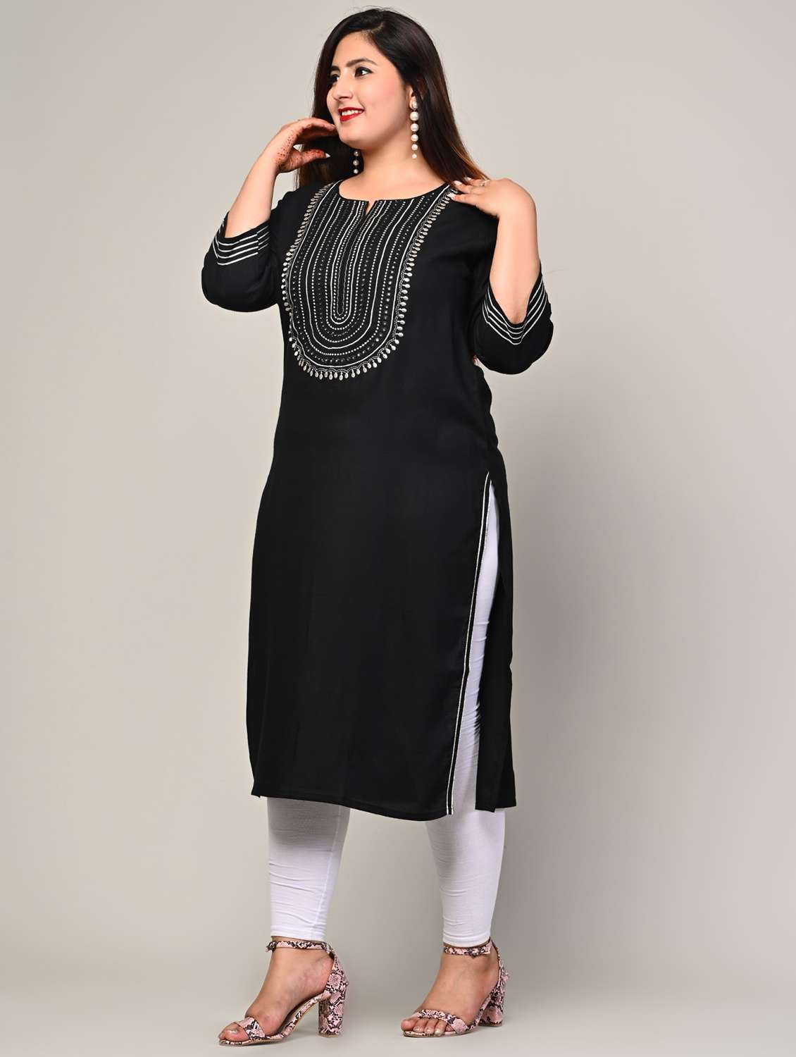 women plus size three quarter sleeve straight kurta - 22076589 -  Standard Image - 1