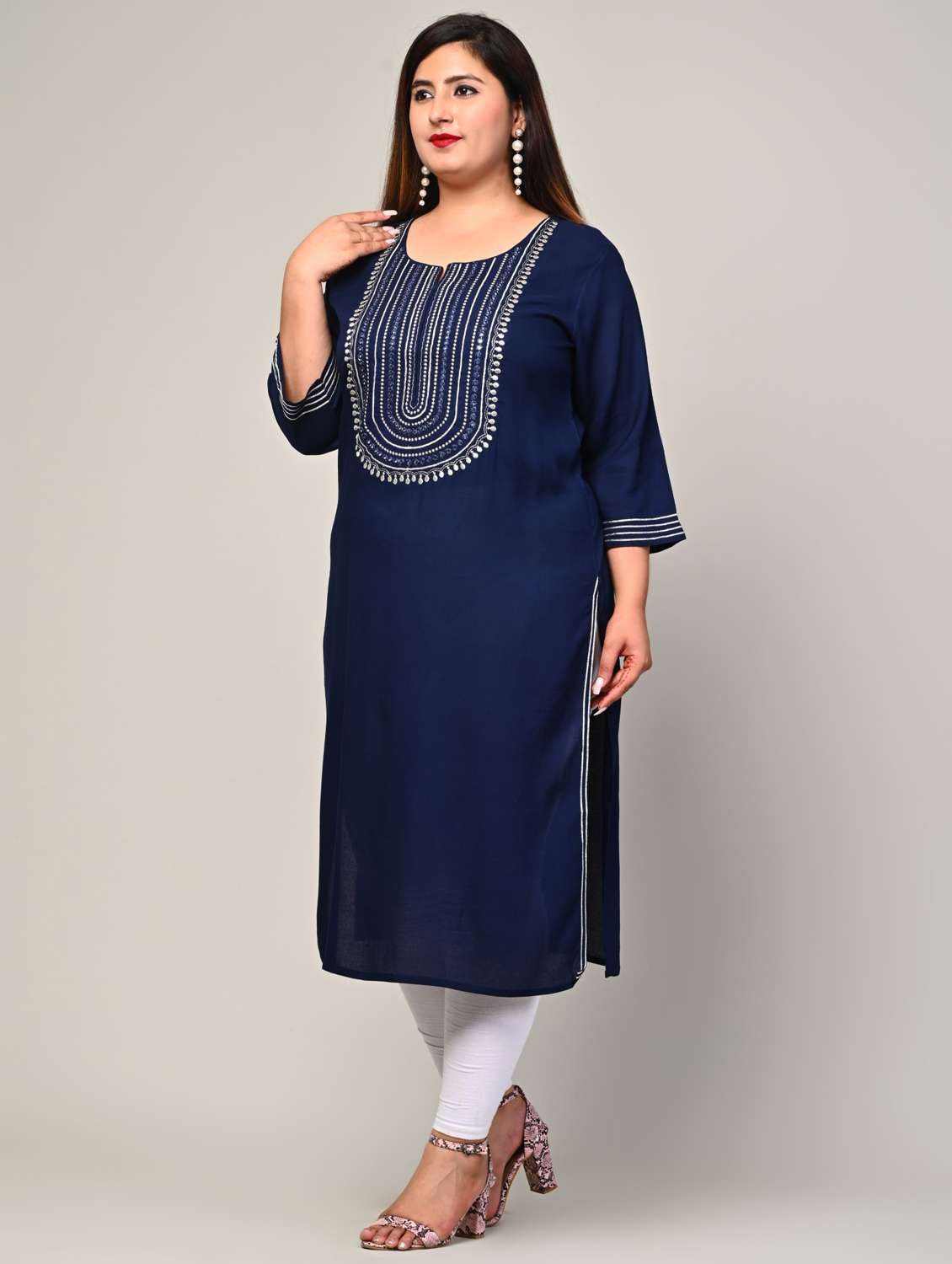 women plus size three quarter sleeve straight kurta