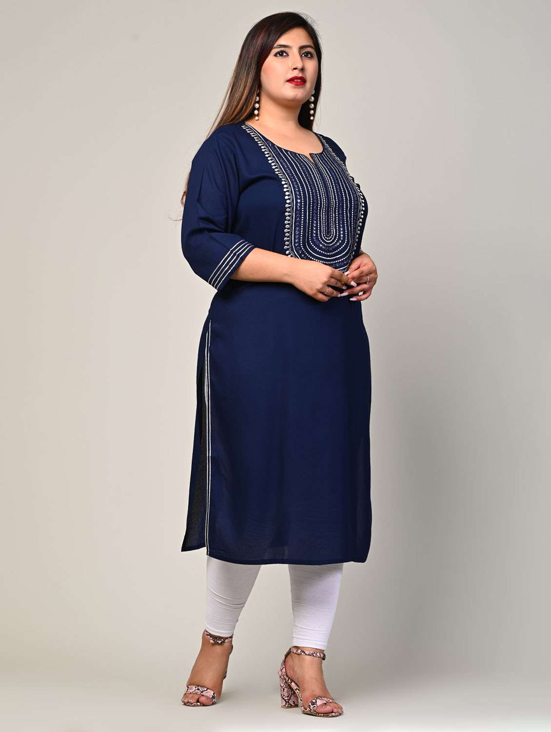 women plus size three quarter sleeve straight kurta - 22076590 - Standard Image - 1