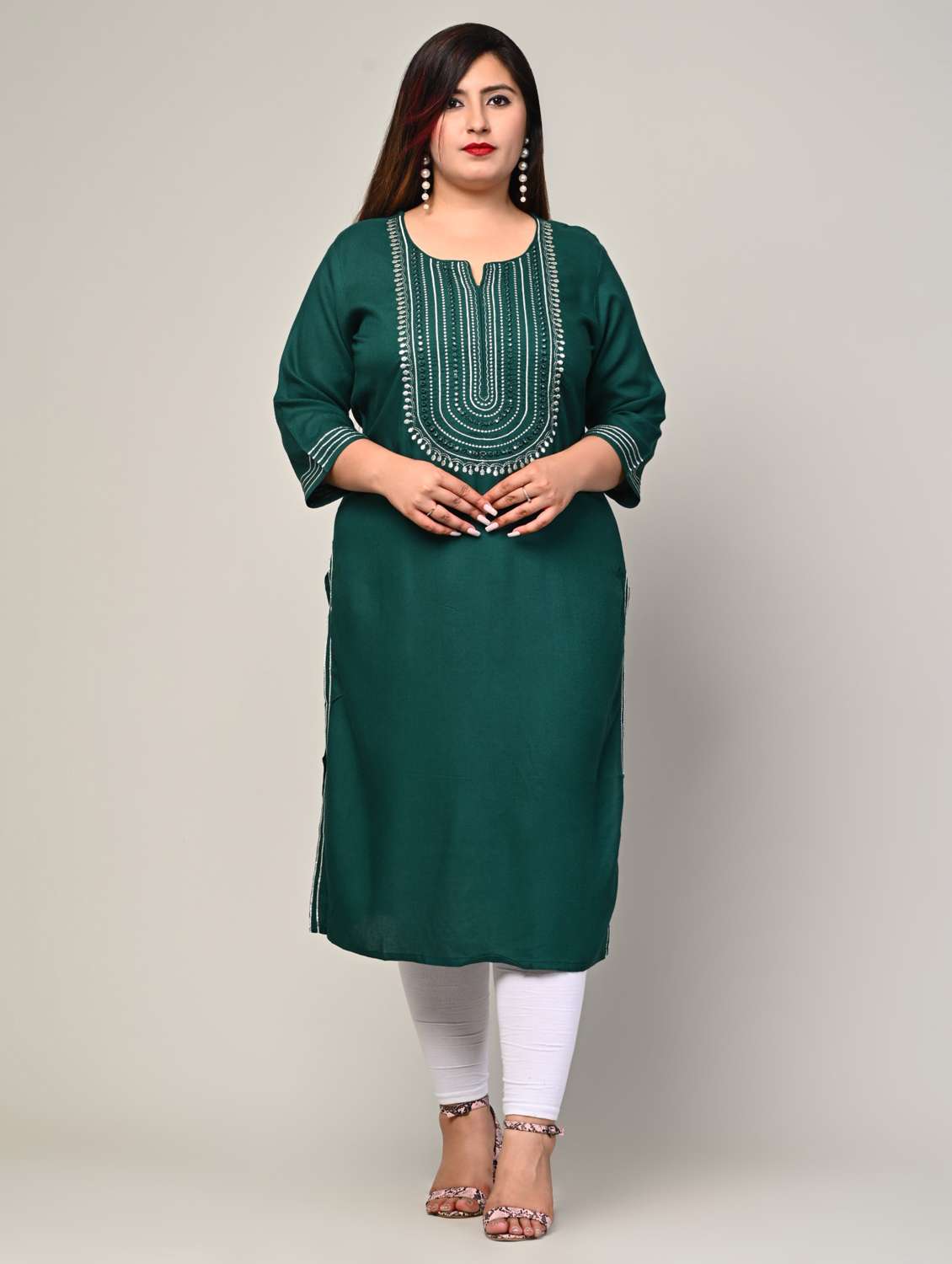 women plus size three quarter sleeve straight kurta